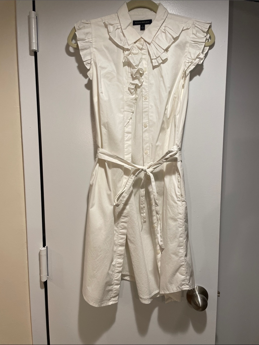 Banana Republic Cream Ruffle Collar Shirt Dress